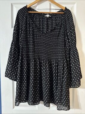 Spense Black Tunic with White Dot Print